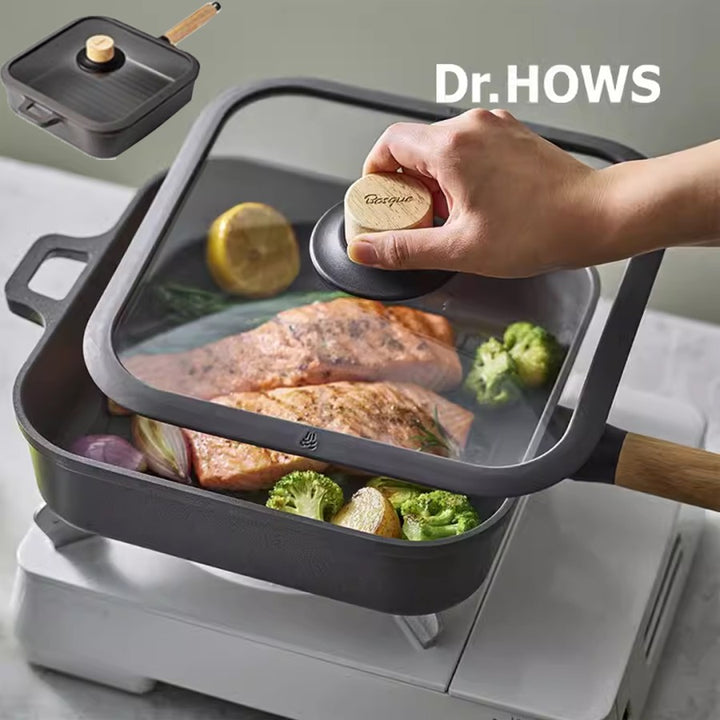 Dr Hows Bossk Nonstick Grill Pot Pan with Oakwood Handle